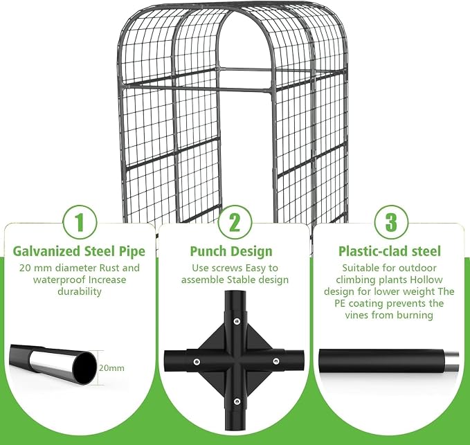 Metal Garden Arch Trellis, 7.3Ft Black for Raised Beds, Plant Support for Cucumbers & Climbing Vegetables