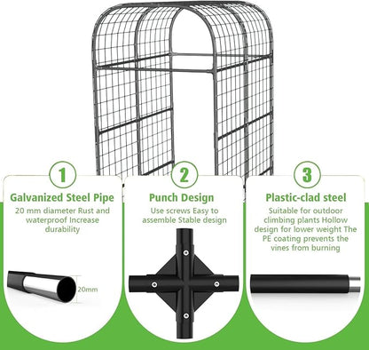 Metal Garden Arch Trellis, 7.3Ft Black for Raised Beds, Plant Support for Cucumbers & Climbing Vegetables