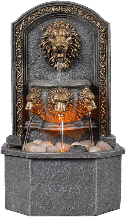 GOSSI 10.3 Inch Lion Head Tabletop Water Fountain, Classic Resin Indoor Zen Waterfall Fountain with Cobblestone, Soothing Water Sounds for Office and Home Decor (20135)