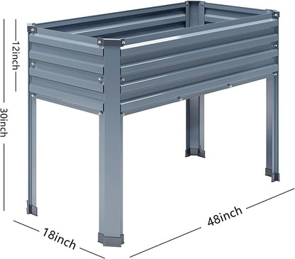DIIYIV 2PCS Galvanized Raised Garden Bed with Legs,2PCS 48×18×30in Elevated Planter Box for Backyard,Outdoor Garden, Patio, Balcony, 300lb Capacity,Grey