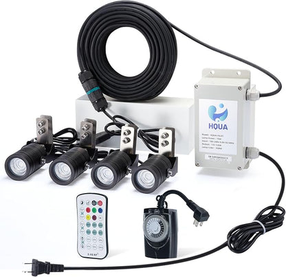 FSL01 120V AC LED RGB Color-Changing LED Fountain Light Sets, 4 Light Sets,with 100” Cord for HQUA-FS01 HQUA-FS02 Large Pond Floating Fountain