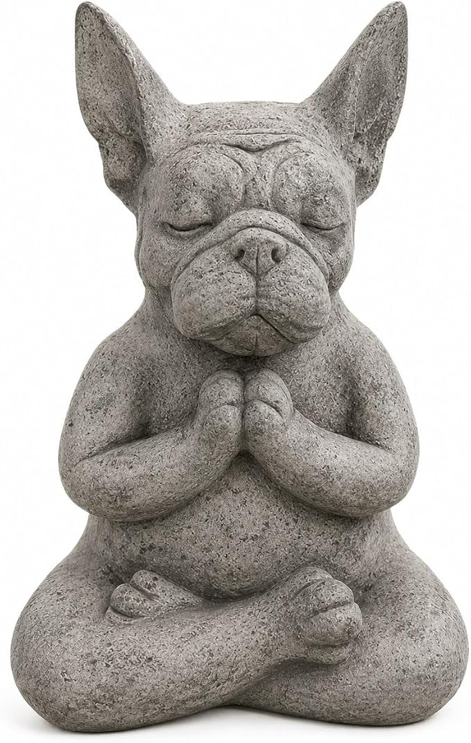 Meditating Buddha Bulldog Statue-Cute Funny Zen Animal Tabletop Decor for Home and Garden for Patio Lawn Yard Porch Ornament Garden Gift