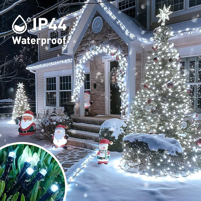 JMEXSUSS 600 LED Solar Christmas Lights, 206.7ft Solar String Lights, White | Christmas Lights Outdoor Waterproof, 8 Modes White Solar Lights for Yard Patio Tree Garden Wedding Party Christmas Decor