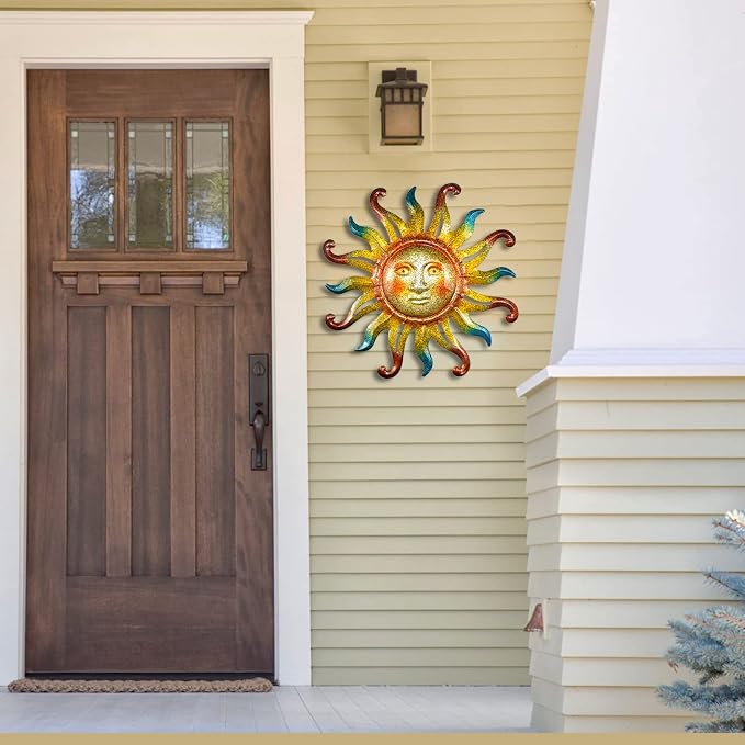 Miyolo Metal Sun Wall Decor Outdoor Sunface Yard Art for Porch Door Patio Garden Home Indoor Sculpture Decorations