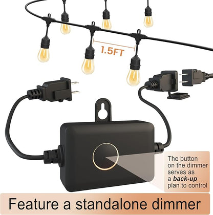 SUFEIMAS LED-Outdoor-String-Lights-Patio-Light-Outside 100FT Waterproof String Light with Remote Dimmer Outdoor Lighting with 68 Plastic Bulbs Hanging Lights for Porch Garden Backyard,1.5 FT Spacing