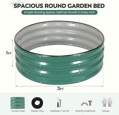 Galvanized Raised Garden Bed Outdoor, Round Metal Planter Boxes 2 Pcs, 3x3x1ft Steel Raised Bed Kit for Planting Vegetables, Fruits, Flowers(LotusGreen)