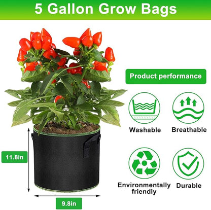 MEKOLIFE 5 Gallon Grow Bags-3 Pack, Thickened Nonwoven Fabric Aeration Planter Bags with Handles, Heavy Duty Vegetable/Flower/Potato Planting Pots for Garden Outdoor