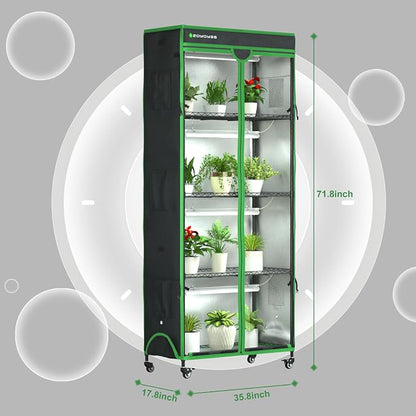 Indoor Greenhouse with Grow Light, Mini Greenhouse with Cover | 5-Tier Plant Shelf with 3-Color T8 Growth Light, Plant Stand with Smart Timing Plug and thermohygrometer, 35.8"x17.8"x71.8"
