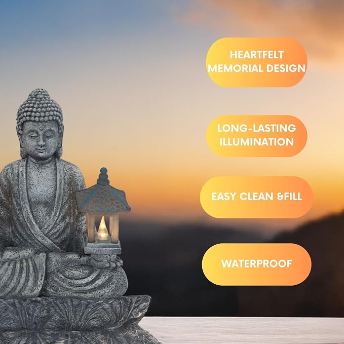 Buddha Outdoor Solar Figurine Decor Light, Meditation Small Elegant Garden Statues, Gifts for Mom, Halloween Décor Waterproof Patio Balcony Yard Lawn Ornament 8.66”