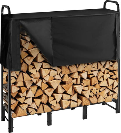 VEVOR Firewood Rack with Waterproof Cover, 4 ft Outdoor Firewood Holder, 1/4 Cord Storage Metal Log Holder, 400lb Max Weight Capacity, Top Covered, Powder-Coated Wood Storage Rack for Fireplace Deck