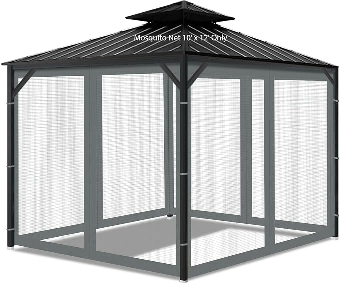 Gazebo Universal Replacement Mosquito Netting, Outdoor Mesh Netting Screen 4-Panel Sidewall with Zipper for Patio, Canopy, Garden and Backyard, Gray(Mosquito Net Only) (Gray, 10' x 12')