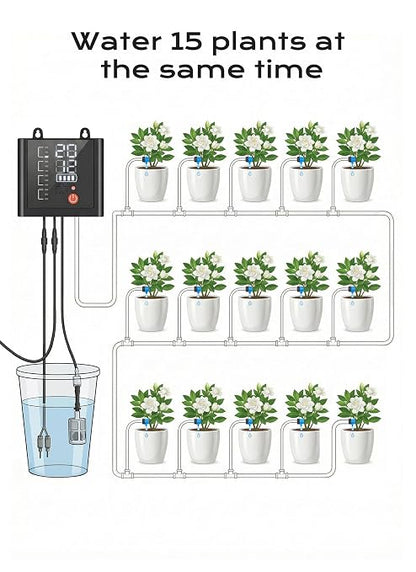 49ft Solar Drip Irrigation System with USB Charging for 15 Potted Plants | Plant Watering Devices, Automatic Watering System IP44 Waterproof 2200mAh for Garden Farm Greenhouse(Black)