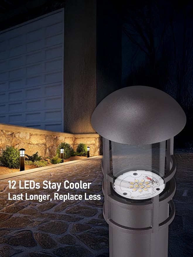 LEONLITE 12-Pack 5CCT Low Voltage Landscape Pathway Lights, 3W, CRI90 | 12-24V AC/DC, Aluminum, ETL, 1800K/2700K/3000K/4000K/5000K, Low Voltage LED Bollard Path Lights, for Walkway Yard Garden