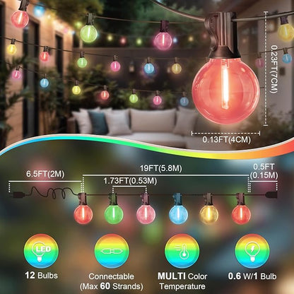 LAMPHOME LED Outdoor String Lights, 4 Pack 26FT Patio Lights with 12+1 Edison Shatterproof Bulbs, UL Waterproof Connectable Dimmable Multicolor Outside easterLights for Backyard Porch Easter Decor