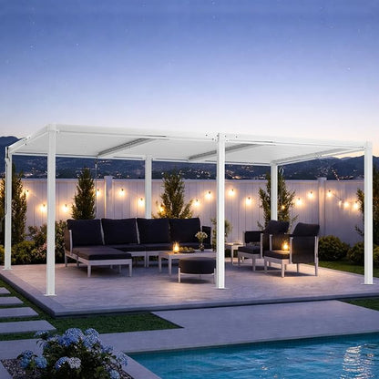 Louvered Pergola 12'x20' Outdoor Pergola with Roof, Heavy Duty Aluminum Frame, Hardtop Gazebo with Adjustable Louvers for Patio, Deck and Backyard, White