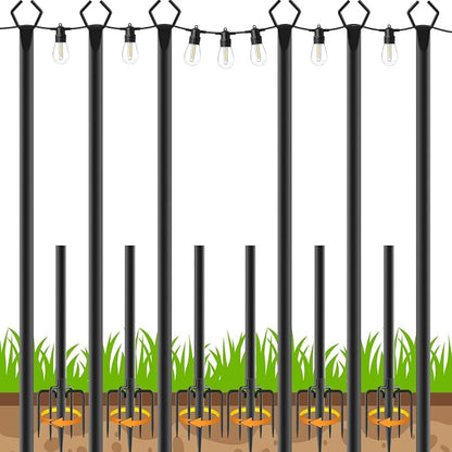 6 Pack10 FT String Light Poles,Metal with Fork Lights Poles for Outdoor String Light, Rustproof Heavy Duty for Outside Garden,Patio,Wedding,Backyard,Deck,Party