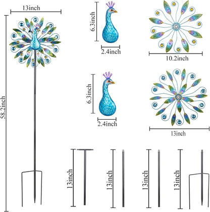 Stargarden 58 Inch Peacock Wind Spinner-Double Wind Sculpture | Metal Windmill for Garden Patio Yard Decor
