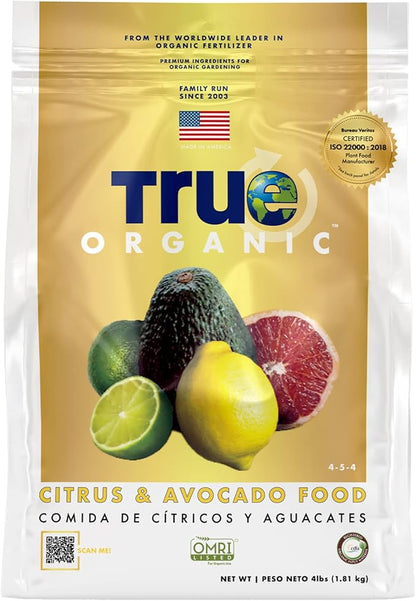 True Organic Citrus & Avocado Food – Organic Fertilizer for Lush Foliage and Abundant Fruit – 4lb Bag Covers 70 Sq. Ft.