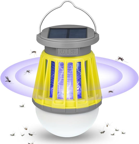 Solar Bug Zapper Outdoor Waterproof, Portable Mosquito Zapper, 2-in-1 Cordless & Rechargeable Bug Zapper with LED Light for Home, Camping, Patio, Yard, Pool (Green)