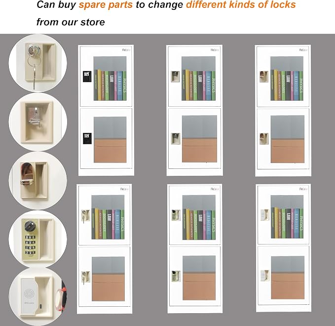 MECOLOR Vertical Single-Layer Small lockers with Padlocks and latches, 2 or 3 compartments, for Employees, Families, Offices, Schools, supermarkets and Other Places, (Full White, G2V)