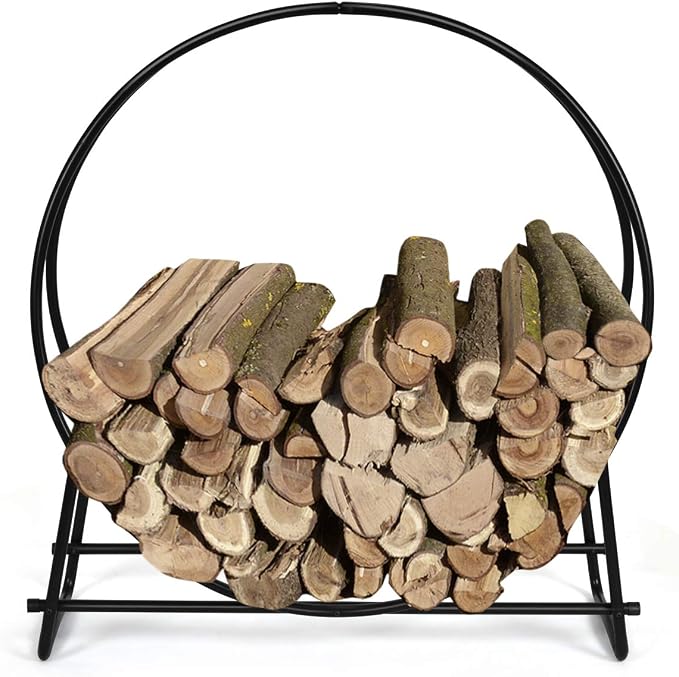 Casart Firewood Log Rack Hoop Tubular Steel Wood Storage Holder for Indoor & Outdoor (40 Inch)