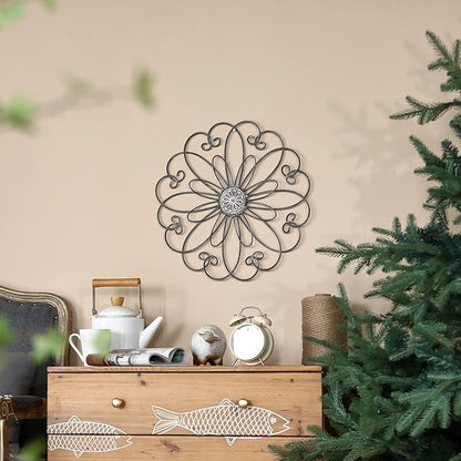 YiLifebes Metal Flower Wall Decor, 18”x18” Metal Floral Scroll Wall Art, Iron Wall Decoration Sculpture for Living Room Bedroom Bathroom Outdoor Garden, (Flower A)