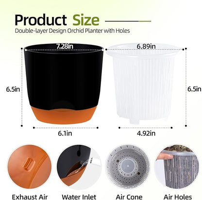 QCQHDU 7.2Inch Orchid Pots with Holes for Repotting, Double-Layer Plastic Self Watering Flower Pots for Indoor Plants with Drainage Holes, Clear Orchid Pot Match Decorative Orchid Container, 1 Pack