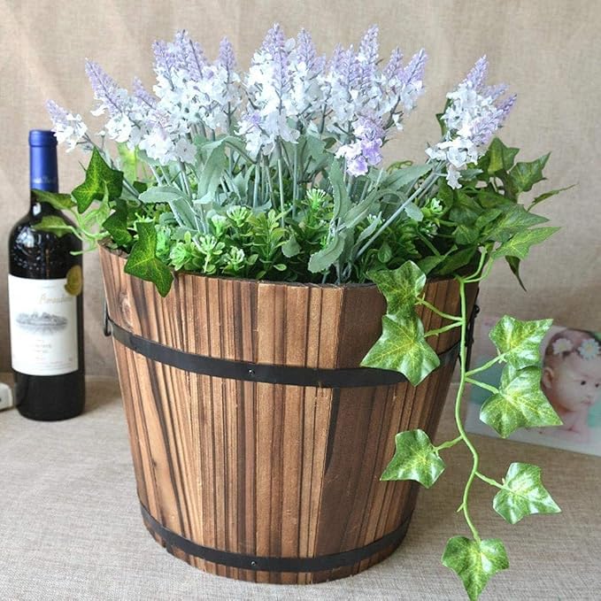 3 Pcs Rustic Wooden Bucket Flower Planter Patio Garden Backyard Planter Outdoor Indoor Home Decor