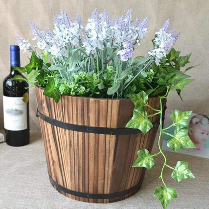 3 Pcs Rustic Wooden Bucket Flower Planter Patio Garden Backyard Planter Outdoor Indoor Home Decor