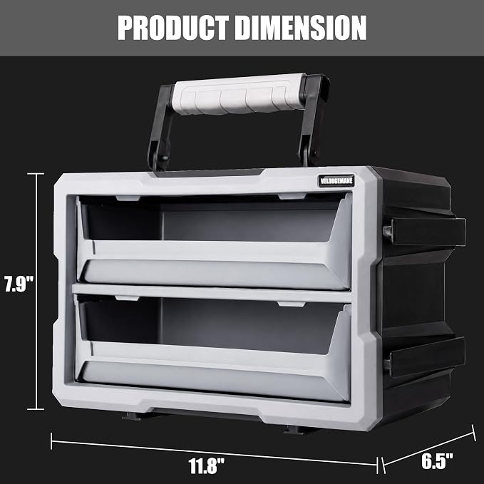 Modular Stackable Storage Organizer, 2 Bin Interlocking Tool Storage System with Removable Handle, Wall-Mount Design, Expandable Garage Organization Box