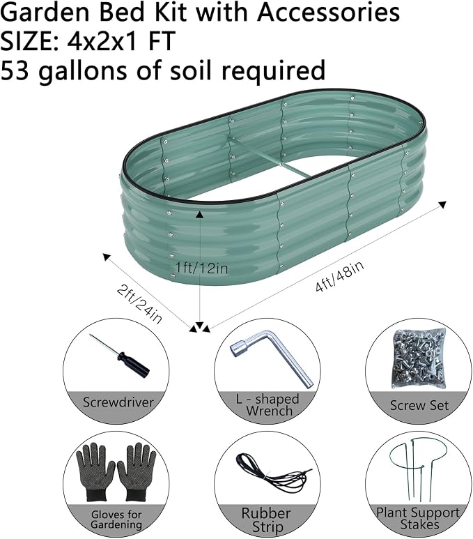 ZFHgarden Galvanized Metal Planter Raised Garden Bed Kit for Gardening Outdoor Garden Box Raised Flower Bed 2PC Green 4X2X1FT