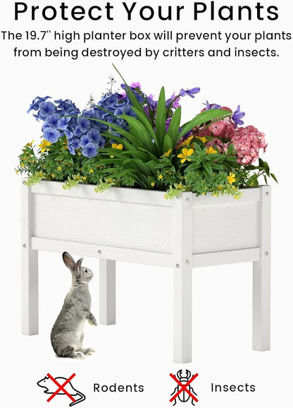 Small HDPE Raised Garden Bed, Elevated Planter Box with Legs, Outdoor All-Weather Planter Raised Beds for Seeds, Herbs, Flowers, Vegetables (White)
