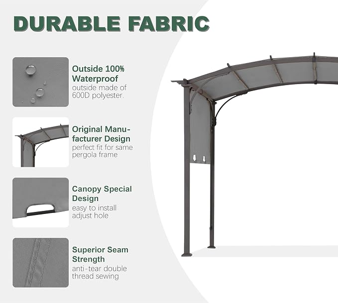 85''x 208'' Universal Replacement Pergola Cover for Pergola L-PG080PST and Other Same Size of Pergolas, (Gray)