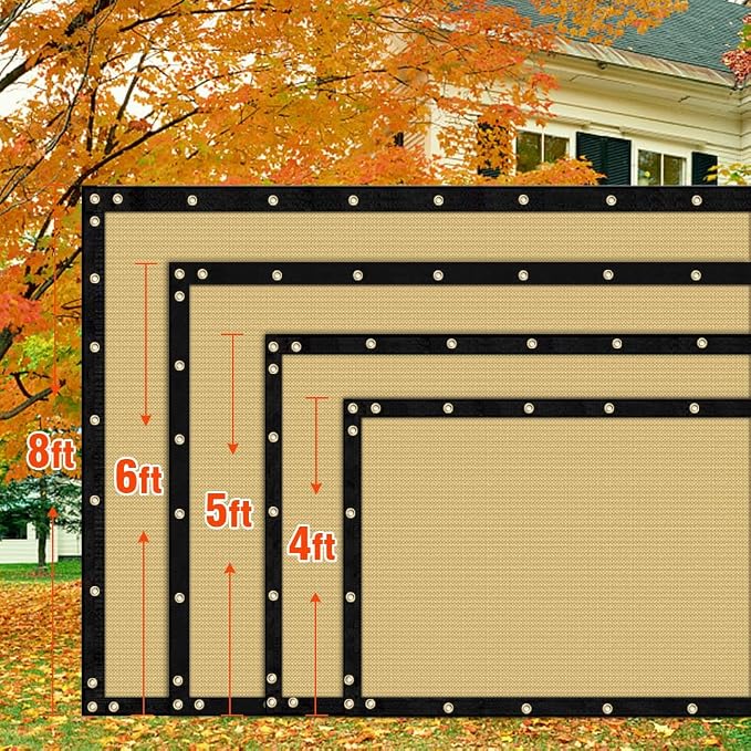 i COVER 6x12ft Privacy Screen Fence, Outdoor Fencing Panels, Garden Windscreen Mesh Shade Sail Net Barrier, Fence Privacy Screen Reinforced Bindings and Brass Grommets Cable Zip Ties, Sand