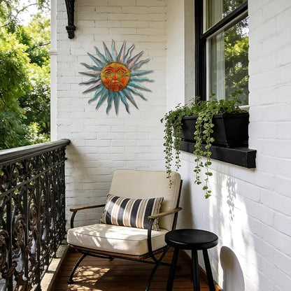 VEWOGARDEN Sun Outdoor Wall Decor, 28" Waterproof Large Metal Wall Art for Home Outside Patio Garden Fence Decorations