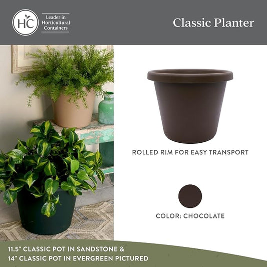 The HC Companies 7 Inch Classic Round Planter Pots with Drainage, Rolled Rim Plastic Planters for Indoor & Outdoor Plants, 4-Pack Decorative Flower Pots for Garden, Office & Home Decor, Chocolate