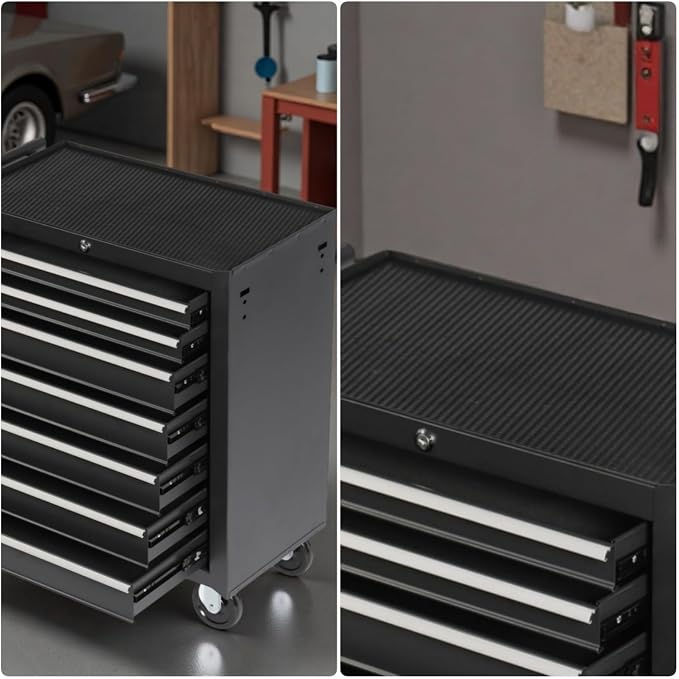 Tool Chest, 7-Drawers Rolling Tool Box with Rotate Handle & Wheels, Lockable Multifunctional Tool Cart, Suitable for Garages, Workshop, Warehouse,