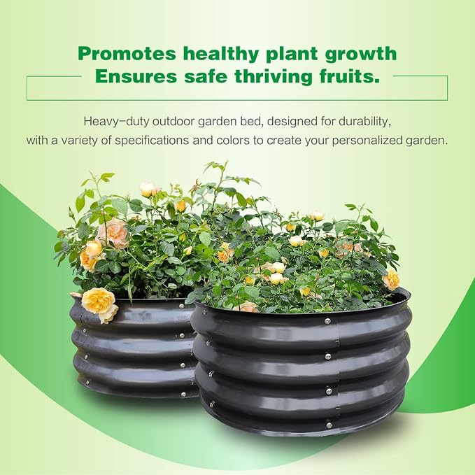GARDMAX 2 Pack 2x2x1FT Galvanized Round Raised Garden Bed Kit, Metal Planter Boxes Outdoor with Easy Assembly, Large Garden Bed for Vegetables, Fruits, Flower, Herbs Dark Gray