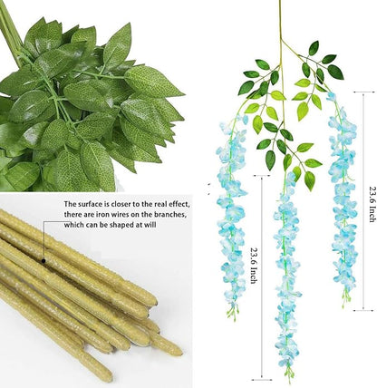 Artificial Flowers Hanging Flowers, Fake Wisteria Flower Garland Silk Vines Rattan String Decor for Home Wedding Arch Wall Garden Greenery Bedroom Outdoor Office Party Decoration (36, Blue)