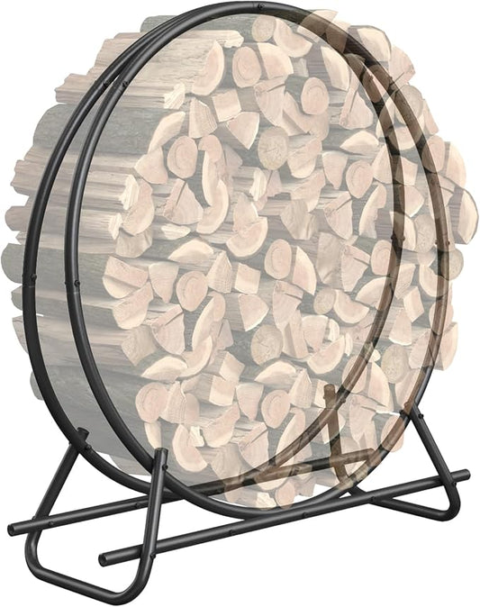 40 Inch Metal Pipe Firewood Rack Circle - Black Steel Log Holder for Indoor and Outdoor Use,Firewood Storage Organizer for Fireplace, Patio, or Backyard (3.3 FT Diameter Rack)