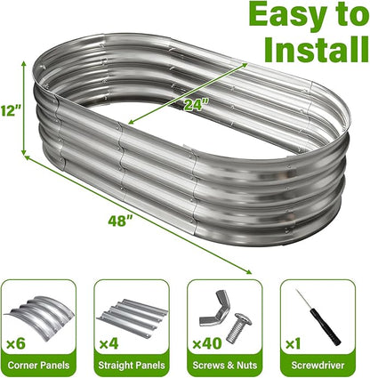 Galvanized Raised Garden Bed for Outdoor: 4x2x1ft Durable Metal Vegetable Plant Container Kit - Oval Planter Box for Gardening Flower Trough