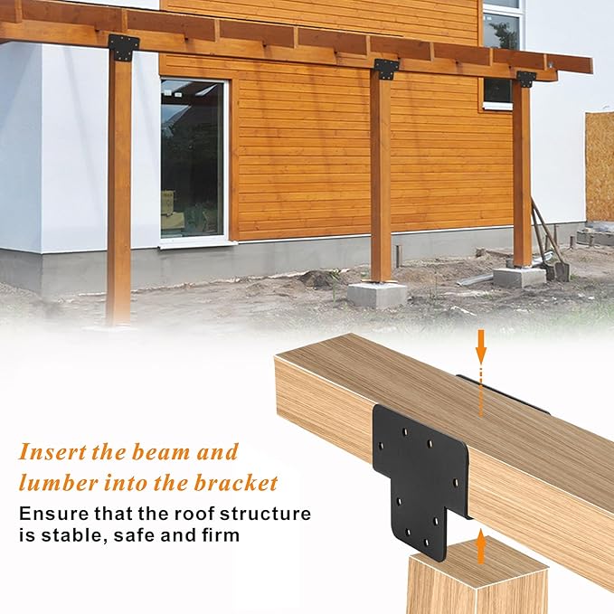 Ertuohg 2 Pcs Pergola Kit T Shaped 4x4 (Actual Size 3.57"x3.57"), Heavy Duty Woodwork DIY Pergola Brackets Kit, 4x4 3 Way T Bracket for Pergolas and Gardens, Matte Black