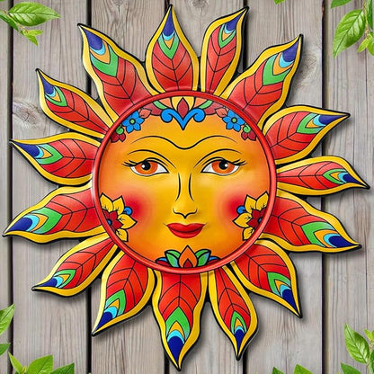 Metal Sun Flower Wall Decor,12.87 inches Sun Wall Art Hanging Decoration for Indoor and Outdoor, Garden Farmhouse Yard Patio Fence Living Room Bedroom Decor