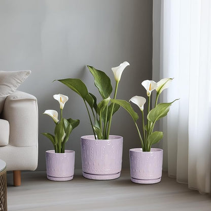 Eightpot Ceramic Plant Pots, 12 Inch Pots for Plants Indoor Outdoor, Round Planter with Drainage Hole and Tray, Modern Decorative Flower Pot, Home Apartment Decor, House Warming Gifts, Purple