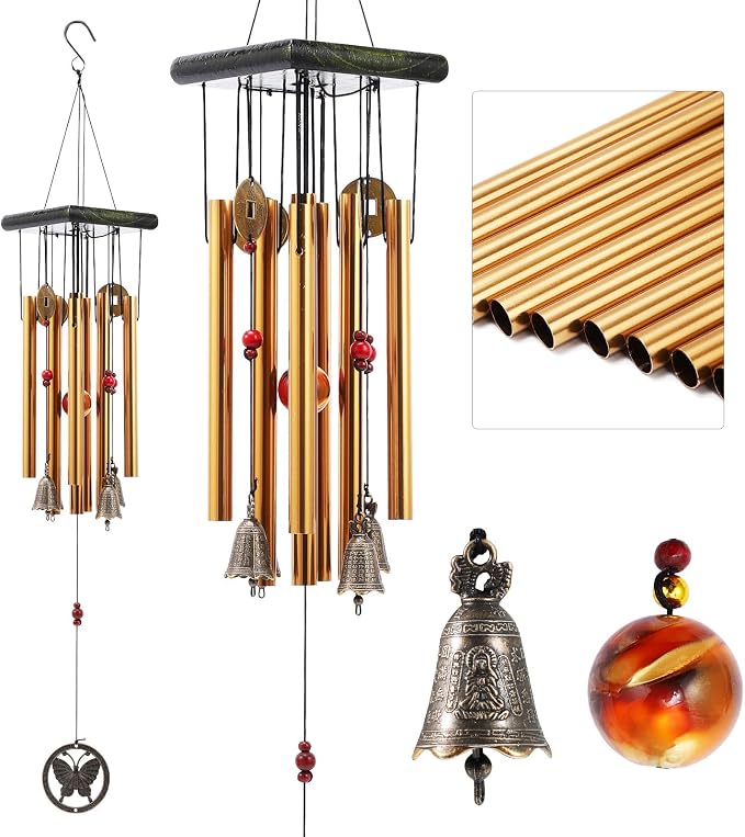 Chinese Traditional Retro 8 Tubes 5 Bells Bronze Yard Garden Outdoor Living Wind Chimes 60cm