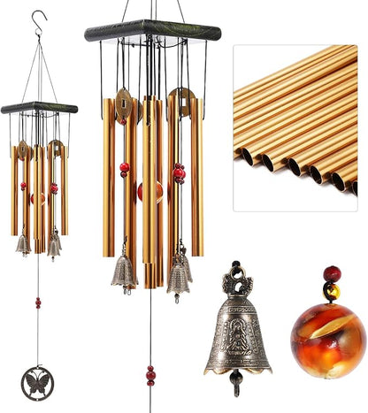 Chinese Traditional Retro 8 Tubes 5 Bells Bronze Yard Garden Outdoor Living Wind Chimes 60cm