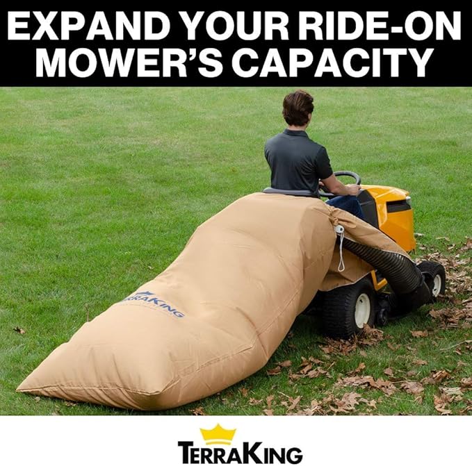 TerraKing 54 Cu. Ft. Leaf Bag XL, 150" Opening – Fits 3-Bag Hood Systems – For Ride-On Lawn Mowers – Heavy Duty Nylon Bottom – Fast & Easy Collection – Tan (ST95033)