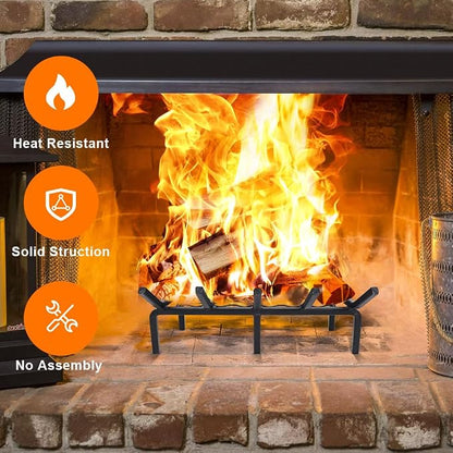 17 Inch Fireplace Grate with Ember Retainer,Cast Iron Fireplace Log Grate,Fireplace Log Holder,Heavy Duty Solid Steel Fireplace Wood Holder,Wood Stove Wrought Rack for Indoor Hearth Outdoor Fireplace
