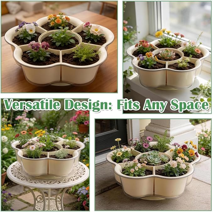 BTPLASTIK 2-Pack 14 inch Rotating Flower Pots with Drainage Holes & Clear Saucer - Plastic Plant Pots Large Succulent Pots for Cactus Herbs Indoor Gardening Gift, 6-in-1 Small Bonsai Nursery Pots