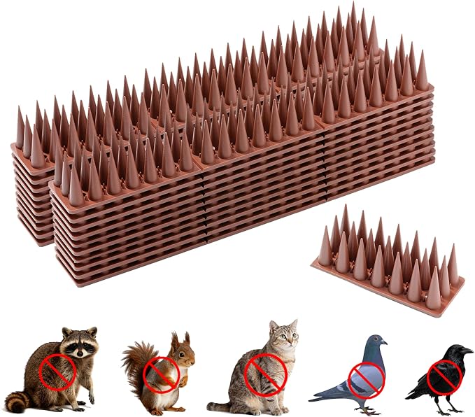 Bird Spikes, 20 Pack Pigeon Cat Squirrel Raccoon Animal Deterrent Spikes Anti-Climb for Outside Anti-Animal Defender Spikes to Keep Birds Away, Brown